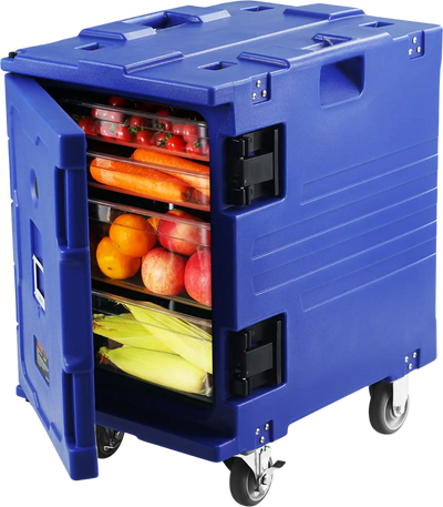 Vevor Food Pan Carrier 82 Qt. Insulated with Handles One Buckle and Wheels Blue New