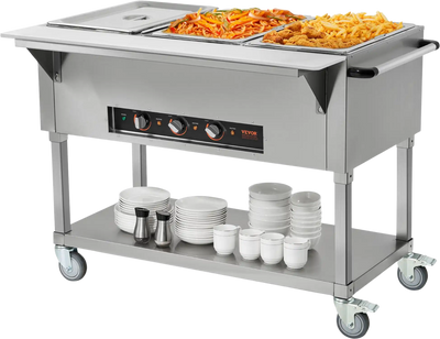 Vevor Food Warmer 3-Pan 20.6 Qt Commercial Buffet Table with Wheels 1500W Stainless Steel New