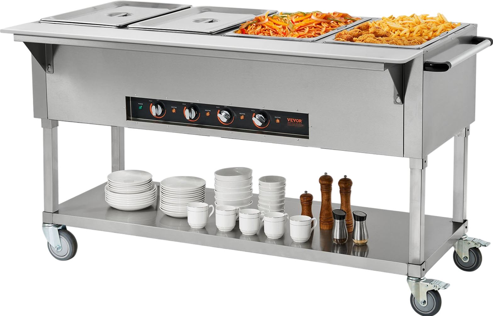 Vevor Food Warmer 4-Pan 20.6 Qt Commercial Steam Table 2000W Stainless Steel with Wheels New
