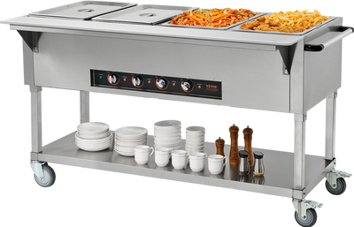 Vevor Food Warmer 4-Pan 20.6 Qt Commercial Steam Table 2000W Stainless Steel with Wheels New