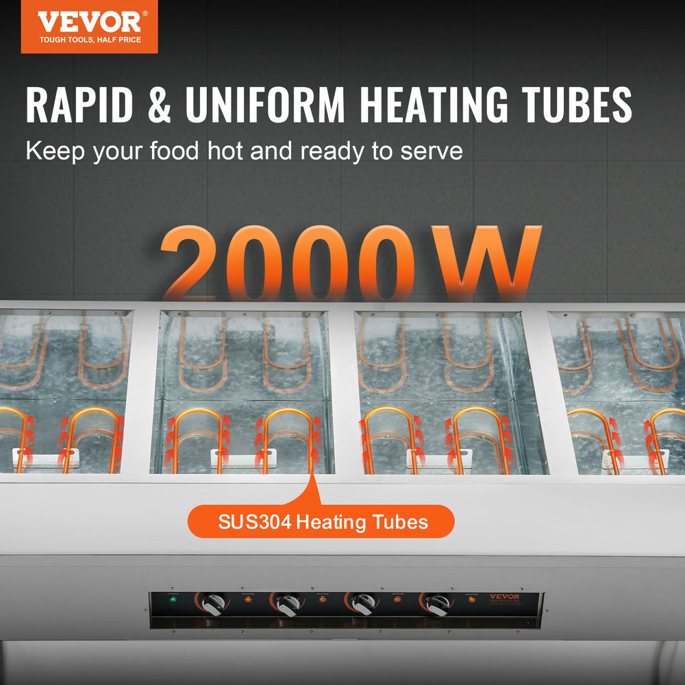 Vevor Food Warmer 4-Pan 20.6 Qt Commercial Steam Table 2000W Stainless Steel with Wheels New