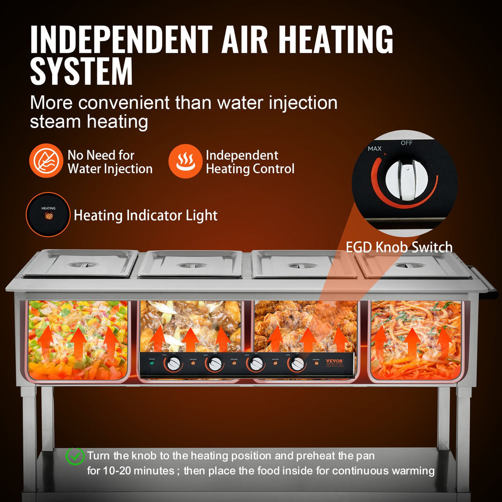 Vevor Food Warmer 4-Pan 20.6 Qt Commercial Steam Table 2000W Stainless Steel with Wheels New