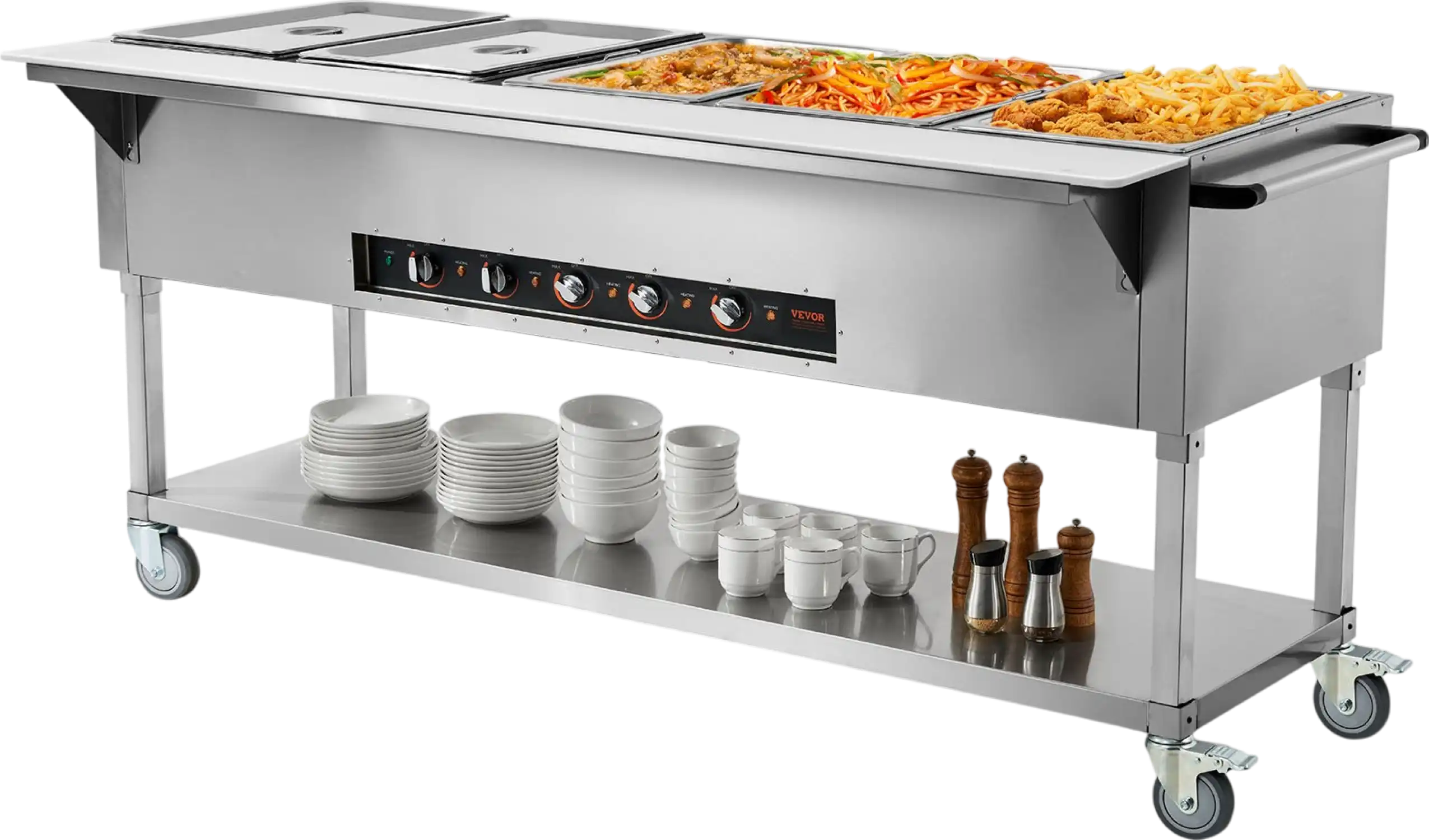 Vevor Food Warmer 5-Pan 20.6 Qt Commercial Steam Table 3750W Stainless Steel with Wheels New