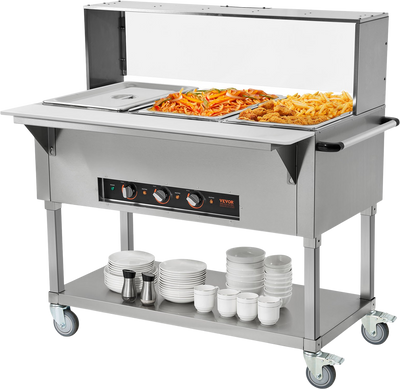 Vevor Food Warmer 3-Pan 20.6 Qt Commercial Buffet Table with Sneeze Guard 1500W Stainless Steel New