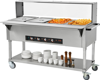 Vevor Food Warmer 4-Pan 20.6 Qt Commercial Buffet Table with Sneeze Guard 2000W Stainless Steel New