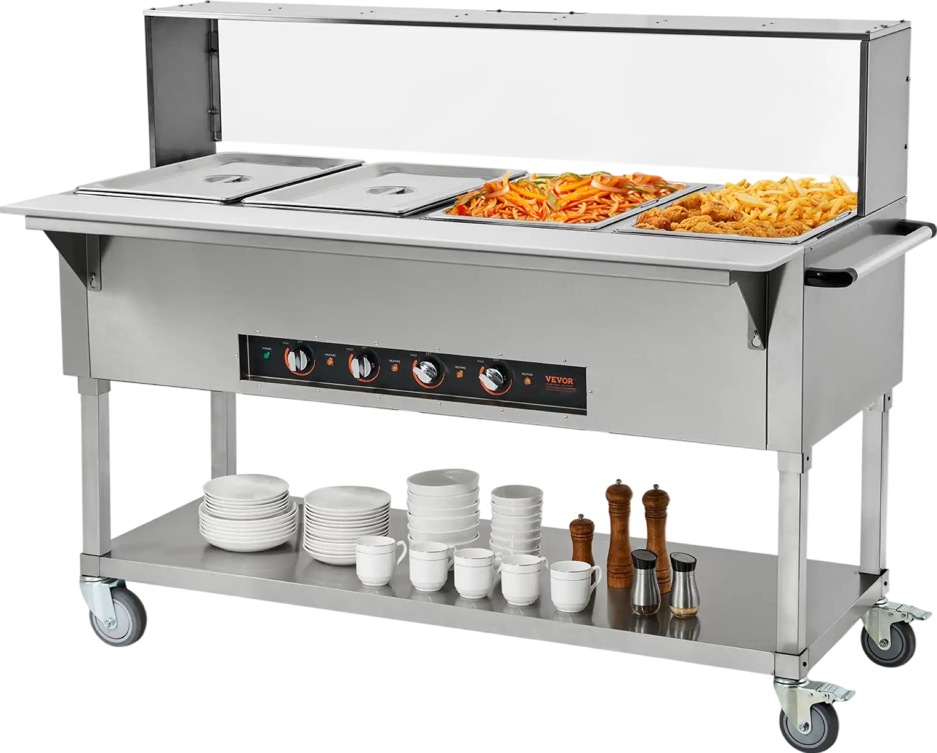 Vevor Food Warmer 4-Pan 20.6 Qt Commercial Buffet Table with Sneeze Guard 2000W Stainless Steel New