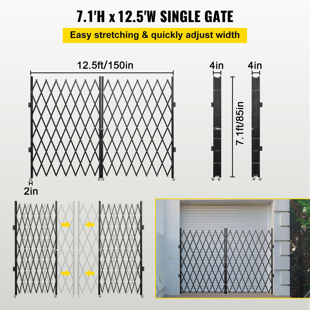 Vevor Double Folding Security Gate 12.5' x 7.1' Steel Accordion Gate with 360° Rolling Casters New