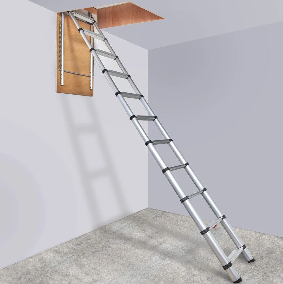 Vevor Telescoping Aluminum Attic Ladder 9.8'–10.5' with Concealed Door 350 Lb Capacity New