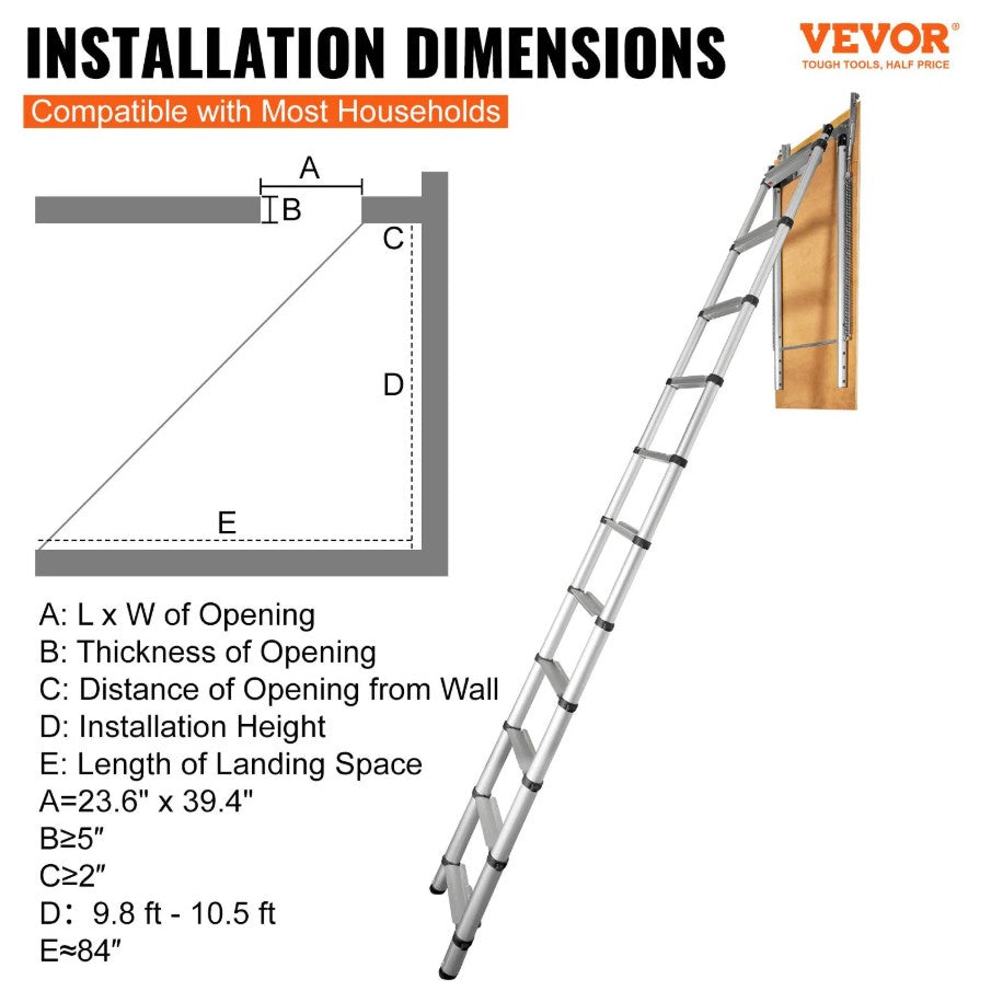 Vevor Telescoping Aluminum Attic Ladder 9.8'–10.5' with Concealed Door 350 Lb Capacity New