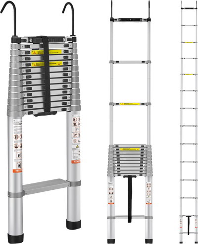Vevor Ladder 18.5' Telescoping Aluminum 400 Lbs. Capacity Individual Step Locks New