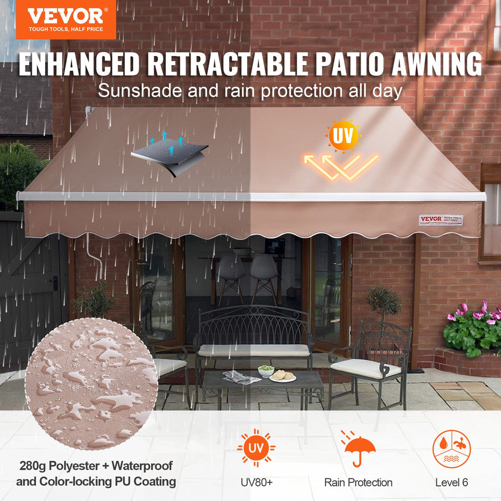 Vevor Manual Retractable Patio Awning 13' x 8' Outdoor Sun Shade Water-Resistant New