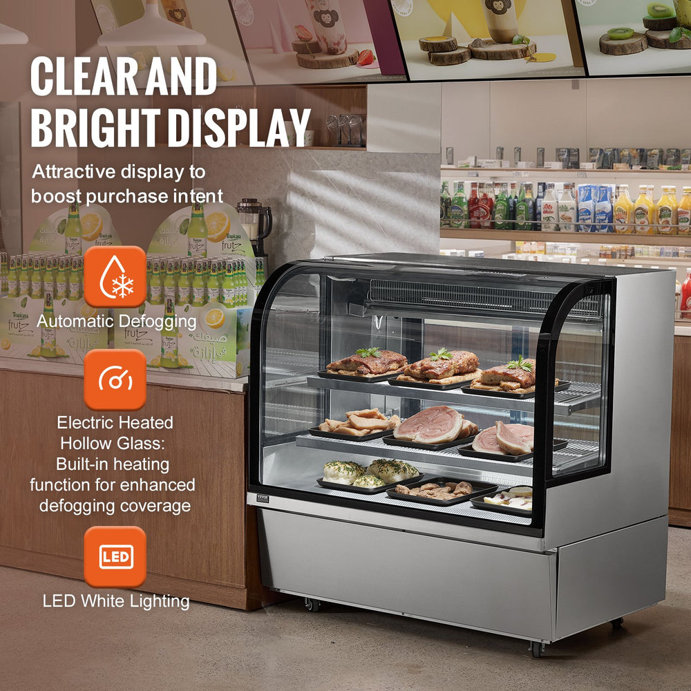 Vevor Refrigerated Display Case 18 Cu Ft Stainless Steel with 2 Adjustable Shelves New