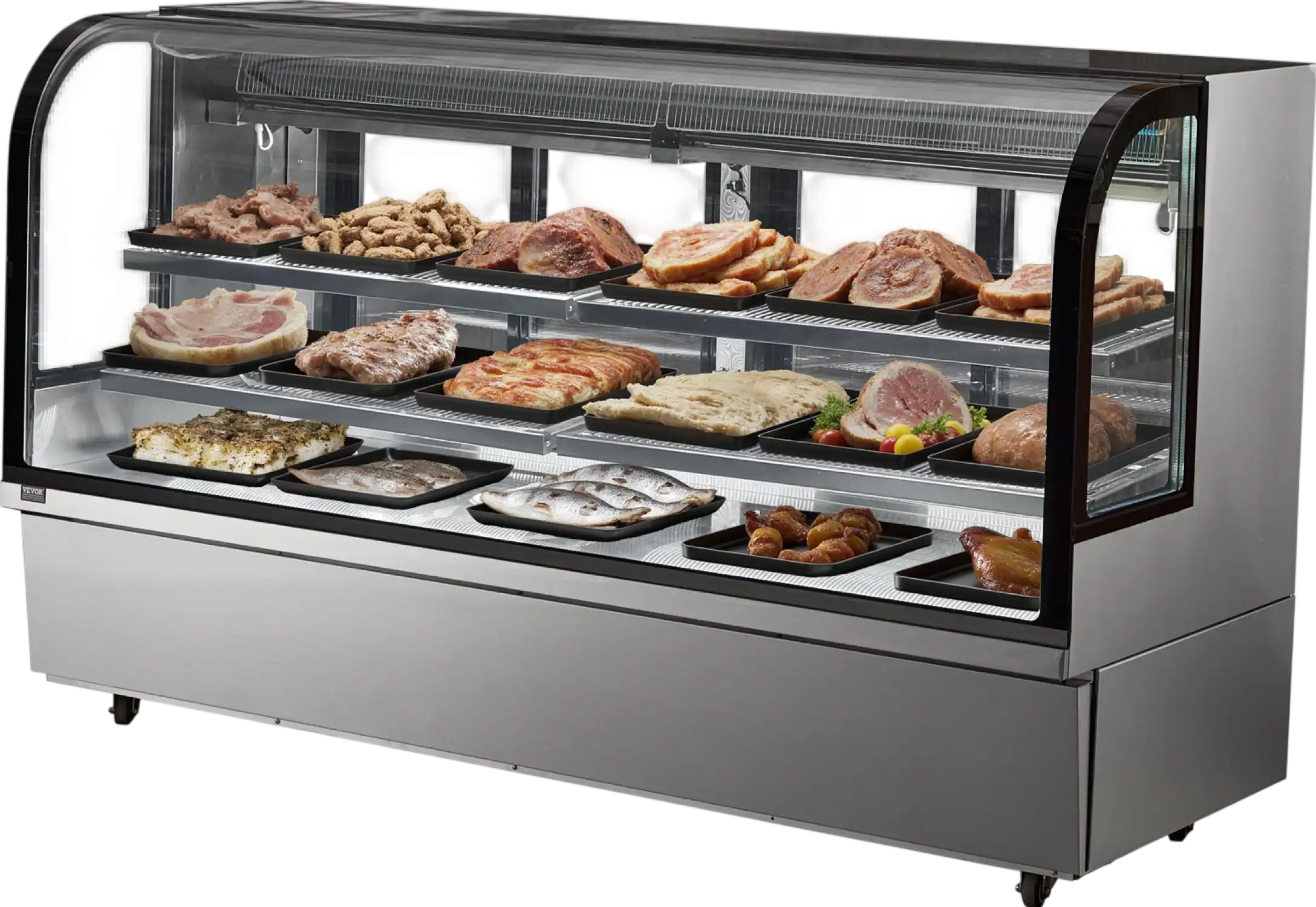 Vevor Refrigerated Display Case 32 Cu Ft Stainless Steel with 4 Adjustable Shelves New