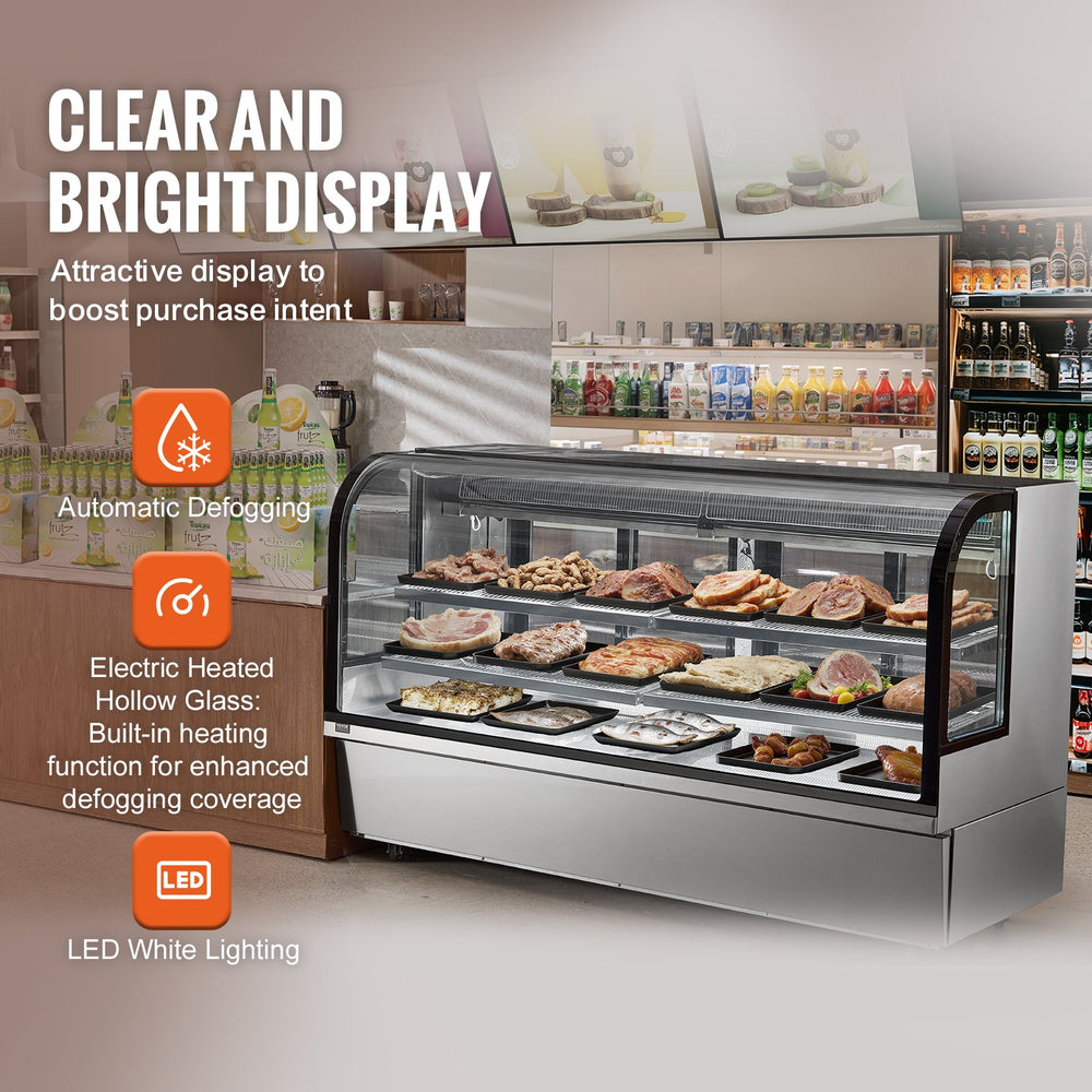 Vevor Refrigerated Display Case 32 Cu Ft Stainless Steel with 4 Adjustable Shelves New