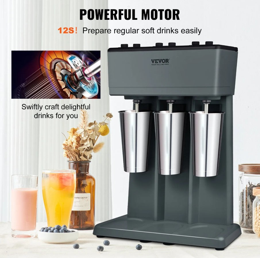 Vevor Triple Head Milkshake Maker 375W with 3-Speed Control and Stainless Steel Cups New