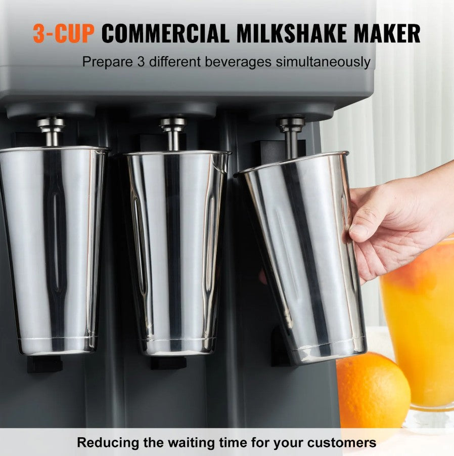 Vevor Triple Head Milkshake Maker 375W with 3-Speed Control and Stainless Steel Cups New