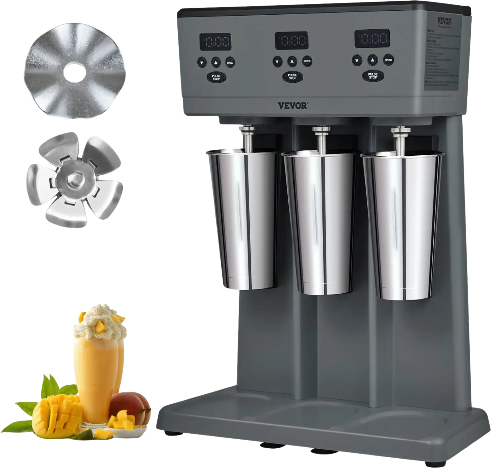 Vevor Milkshake Maker 375W Commercial Triple Head Drink Mixer with 3-Speed and 3 Stainless Steel Cups New