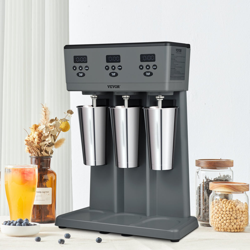 VEVOR Milkshake Maker 375W x 3 Electric Milkshake Machine Commercial Triple Heads Drink Mixer Blender LED Intelligent Microswitch 3-Speed Milkshake