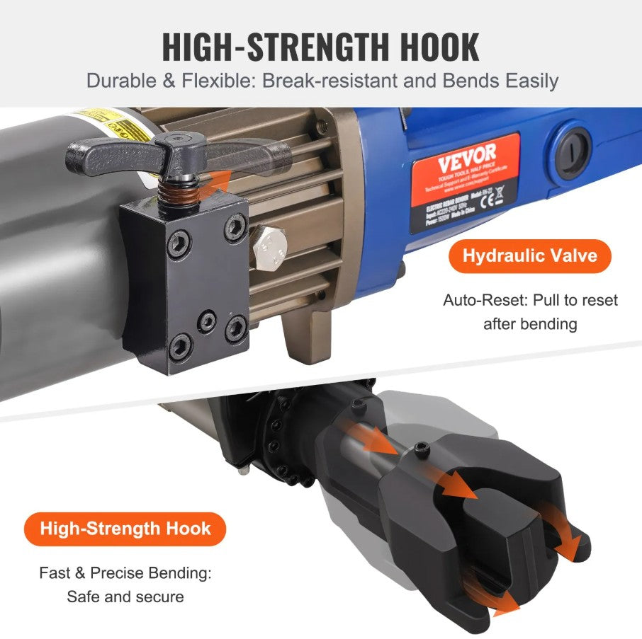 Vevor Electric Hydraulic Rebar Bender 1500W 0–90° 3/4" Capacity with Toolbox New
