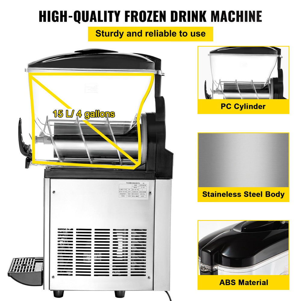 Vevor Commercial Slushy Machine 4 Gal. 15 L 1 Tank Frozen Drink Maker 500W New