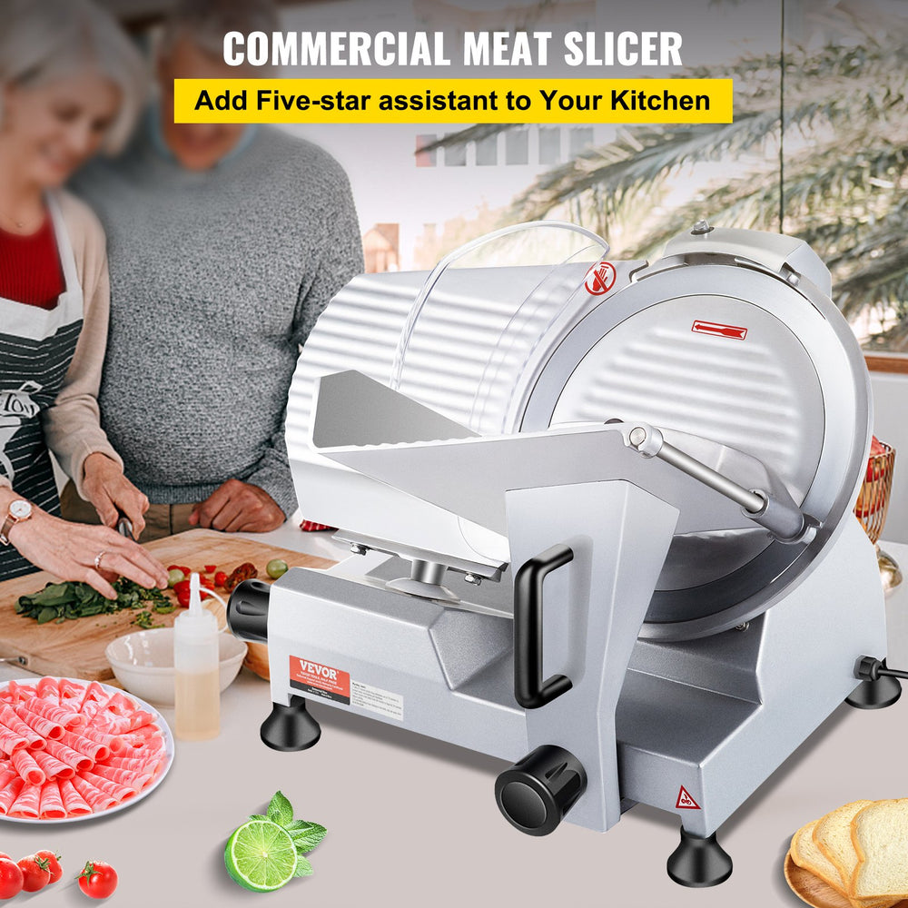 Vevor Commercial Meat Slicer Semi-Auto 240W Electric 10" Carbon Blade Silver New