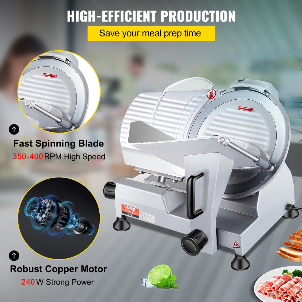 Vevor Commercial Meat Slicer Semi-Auto 240W Electric 10" Carbon Blade Silver New