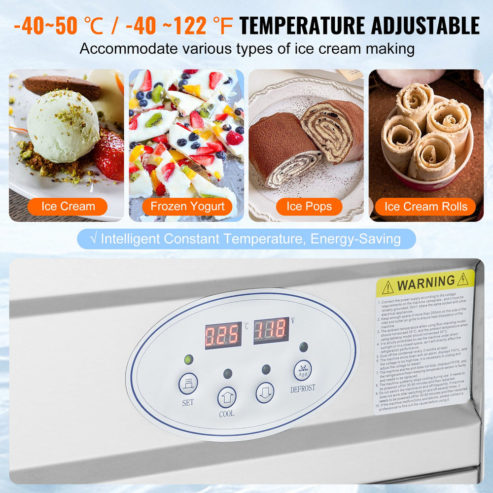 Vevor Ice Cream Roll Machine 19.7" x 19.7" Stainless Steel Commercial with Compressor and 2 Scrapers New