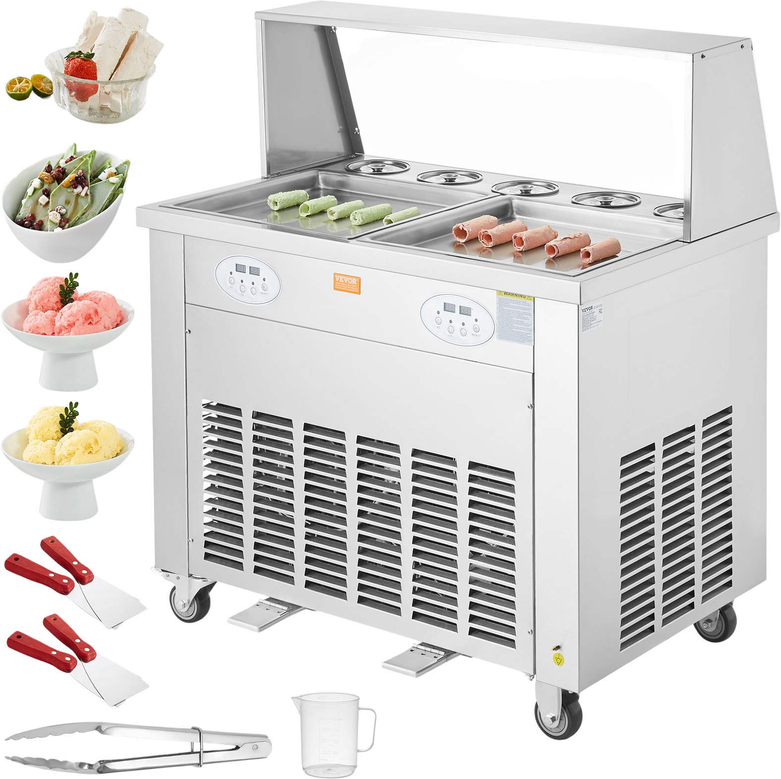 Vevor Ice Cream Roll Machine 2 Pans 13.8