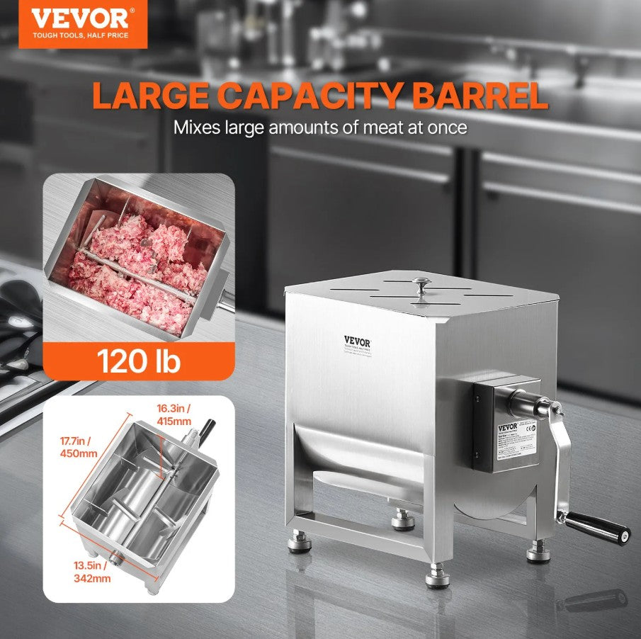 Vevor Manual Meat Mixer 120Lb Fixed 31.7 Gal Tank Stainless Steel Gearbox Design New