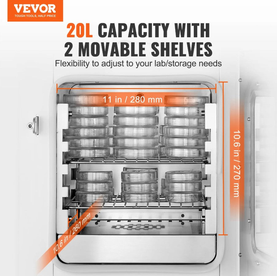 Vevor 20L Lab Incubator with Precise PID 32–158°F Temperature Control New