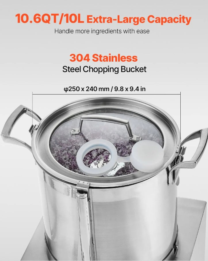 Vevor Commercial Food Processor 10.6 Qt  Vegetable Chopper 1100W 1400 RPM Stainless Steel New