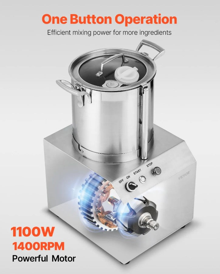 Vevor Commercial Food Processor 10.6 Qt  Vegetable Chopper 1100W 1400 RPM Stainless Steel New