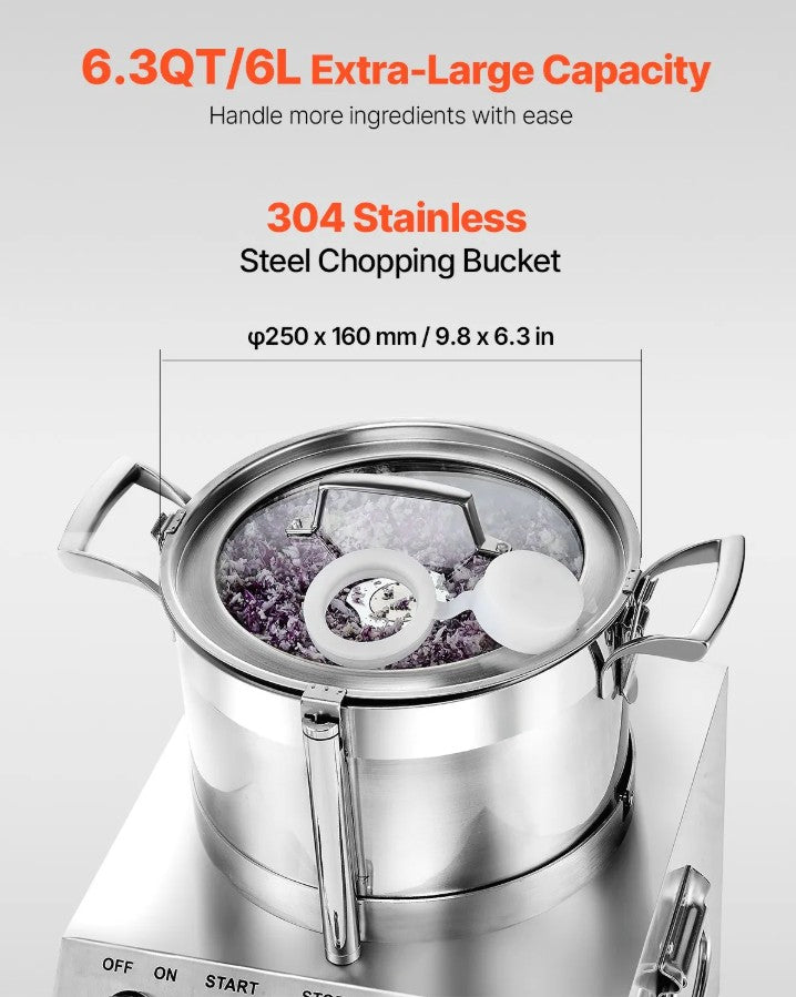 Vevor Commercial Food Processor and Vegetable Chopper 6.3 Qt 750W Stainless Steel New
