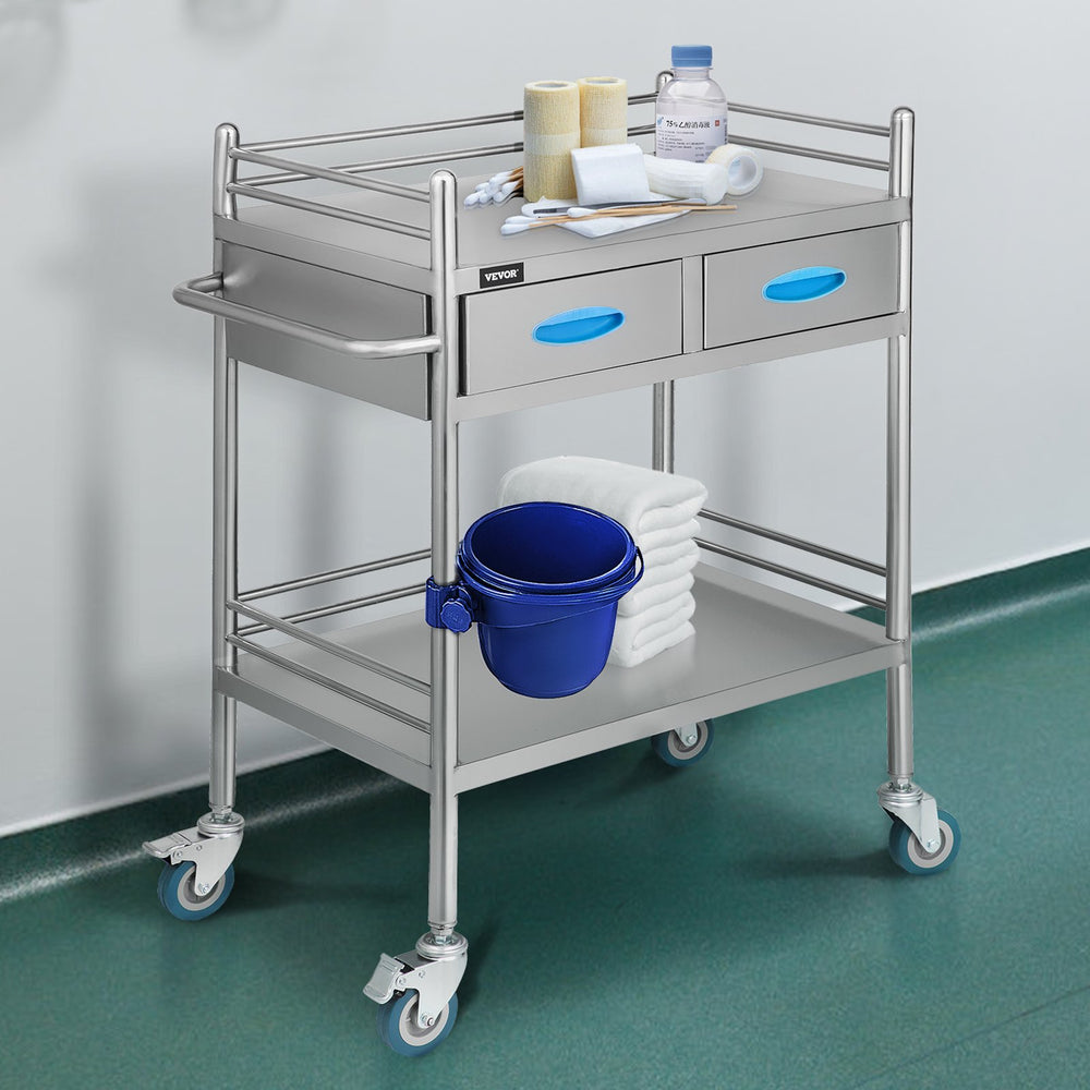 Vevor Lab Cart 23.4" x 15.6" Stainless Steel Medical Utility Cart 220 Lbs Capacity with 2 Drawers New