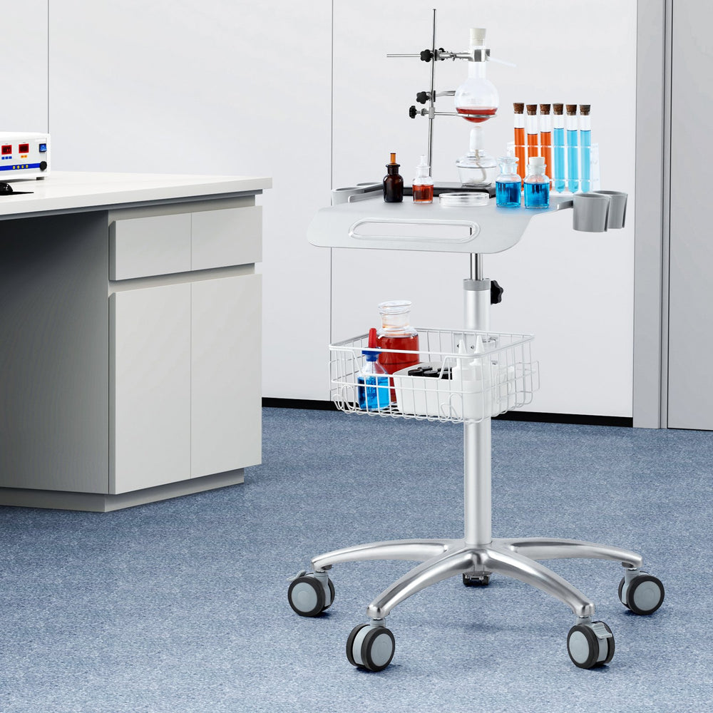 Vevor Medical Cart 16.7" x 19" Mobile Trolley 26.7"-42.9" Adjustable Height with Large Tabletop and Basket New