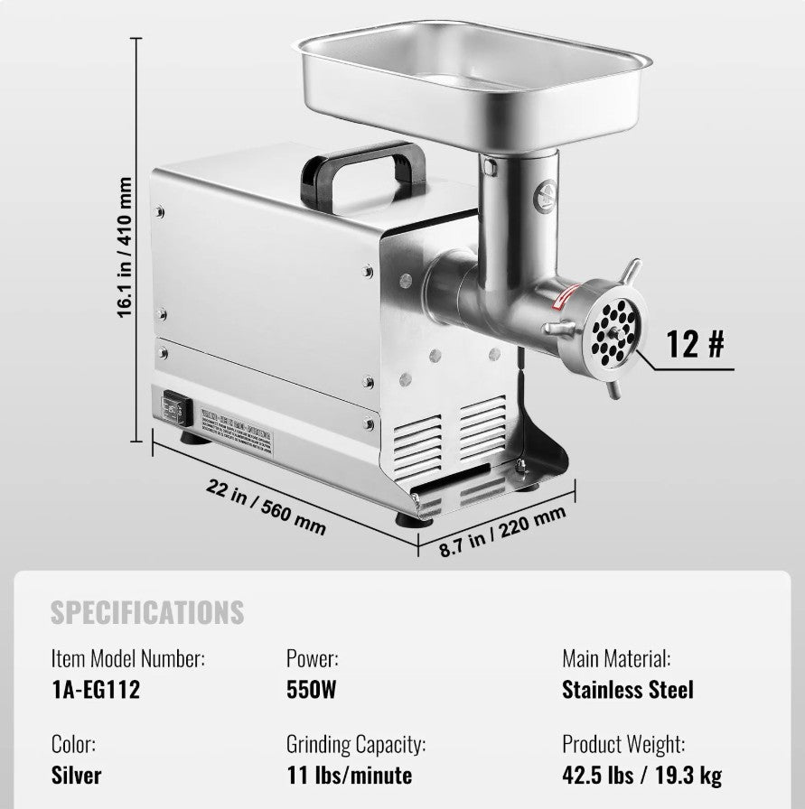 Vevor Commercial Electric Meat Grinder 11 Lbs/Min 550W Sausage Maker New