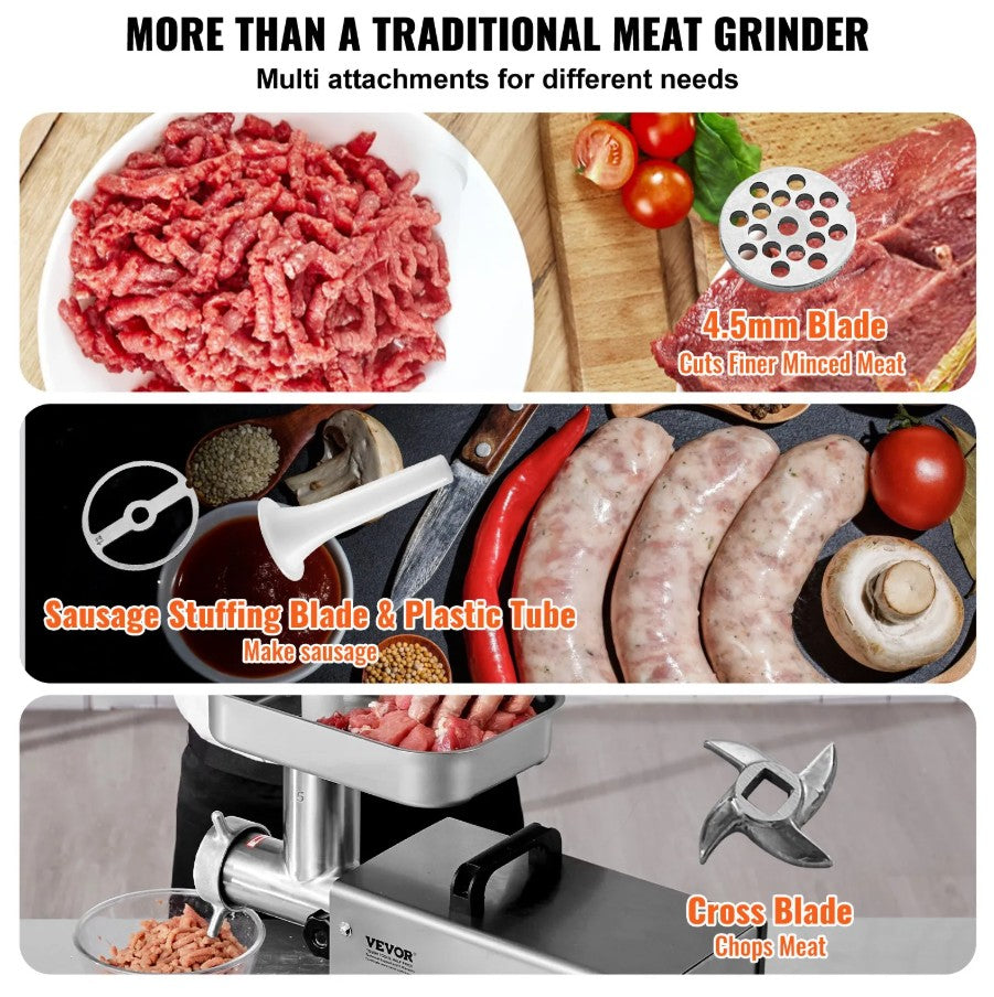 Vevor Commercial Electric Meat Grinder 5 Lbs/Min 300W Stainless Steel Sausage Stuffer New