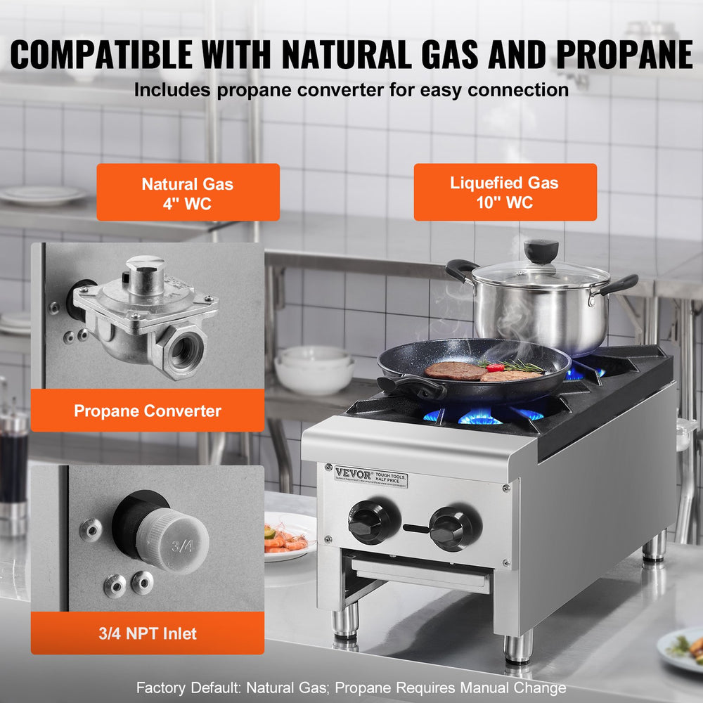 Vevor Commercial Gas Range Stove 56000 BTU 2-Burner Countertop Stainless Steel New