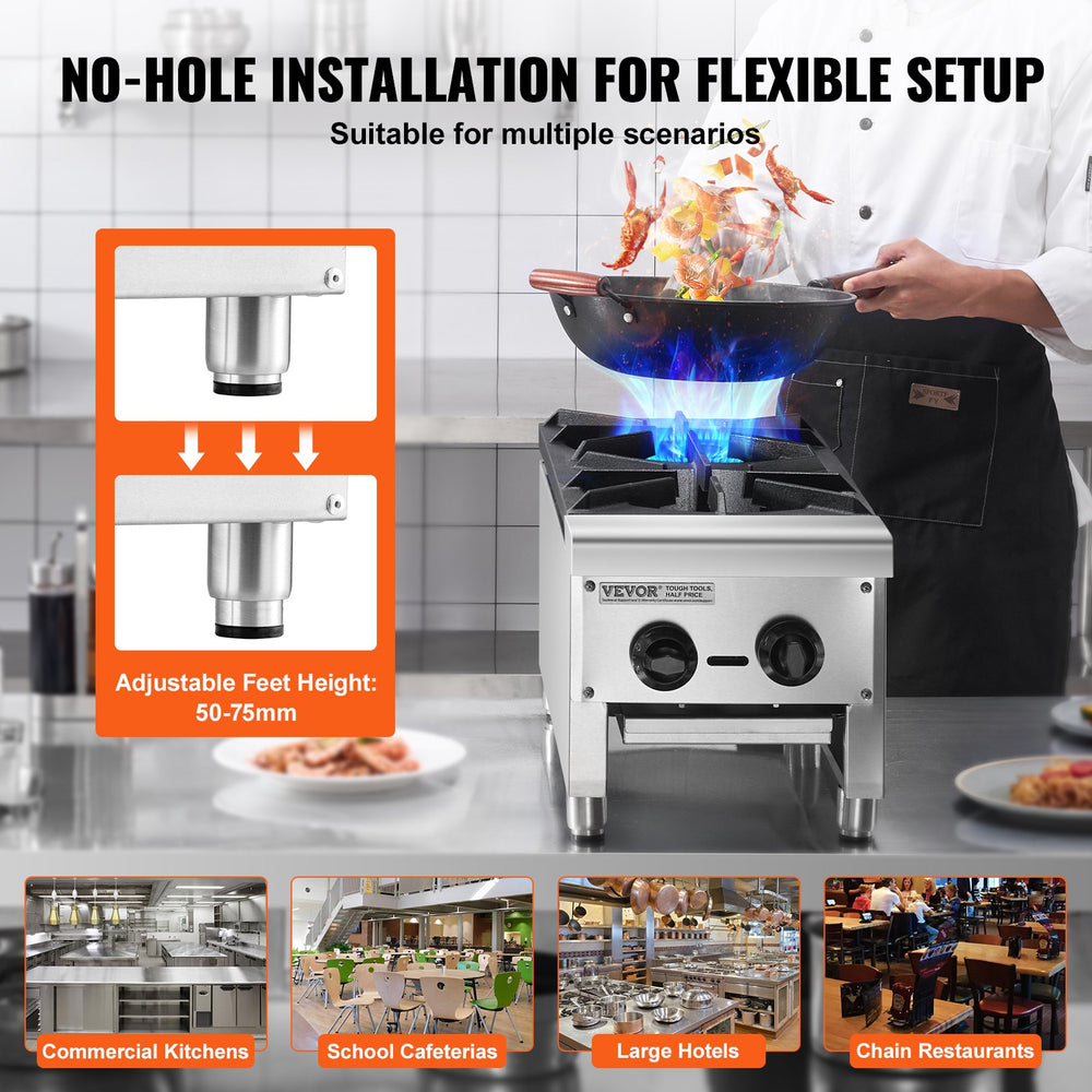 Vevor Commercial Gas Range Stove 56000 BTU 2-Burner Countertop Stainless Steel New