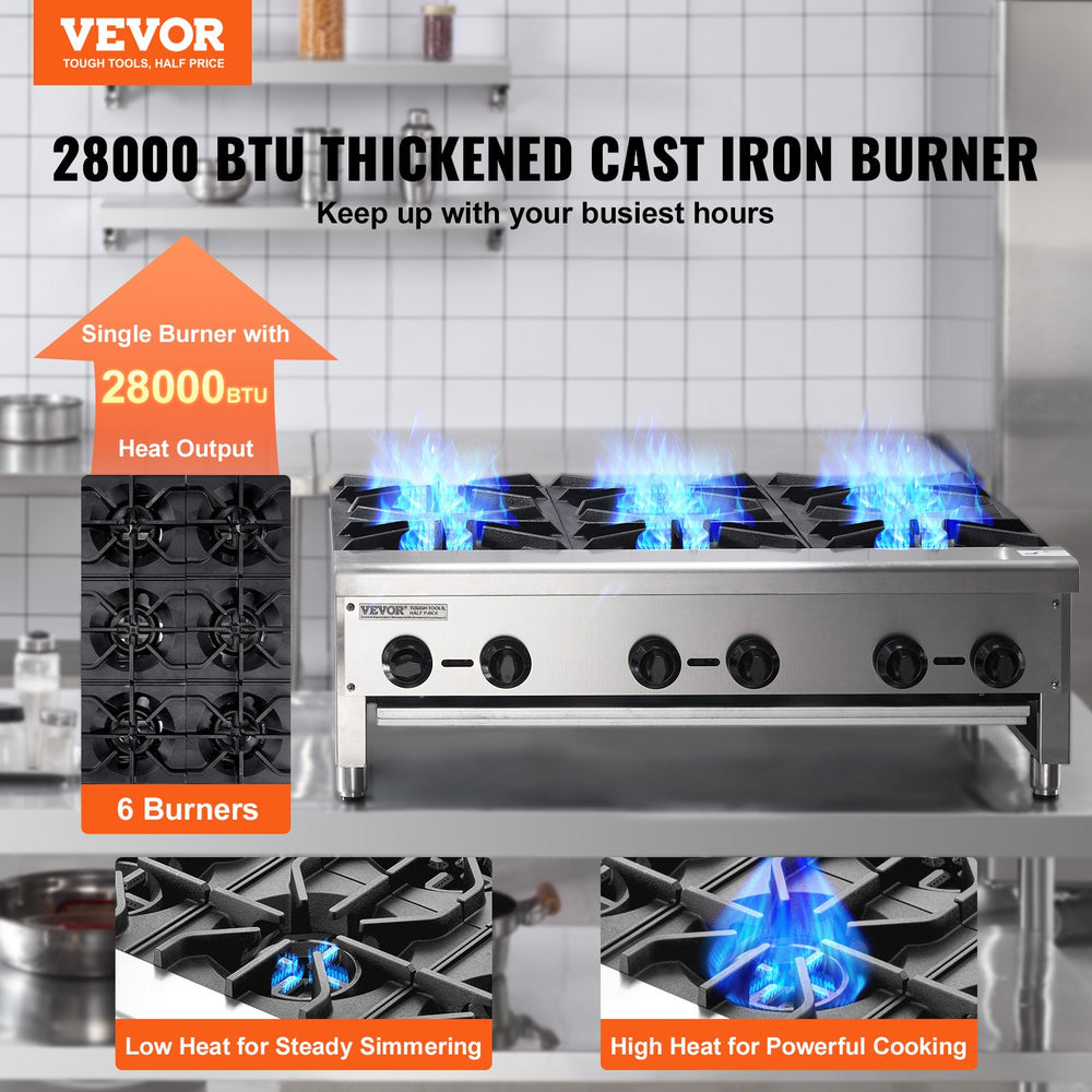 Vevor Commercial Gas Range Stove 168000 BTU 6-Burner Countertop Stainless Steel New
