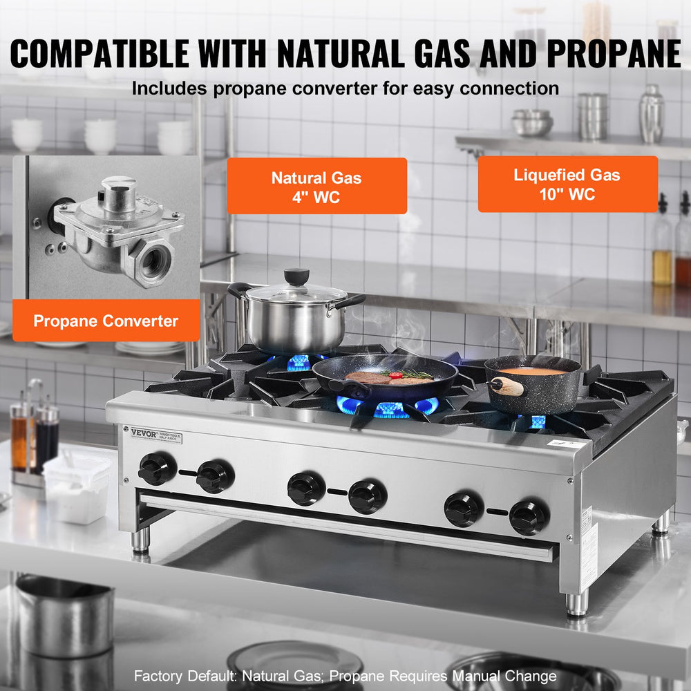 Vevor Commercial Gas Range Stove 168000 BTU 6-Burner Countertop Stainless Steel New