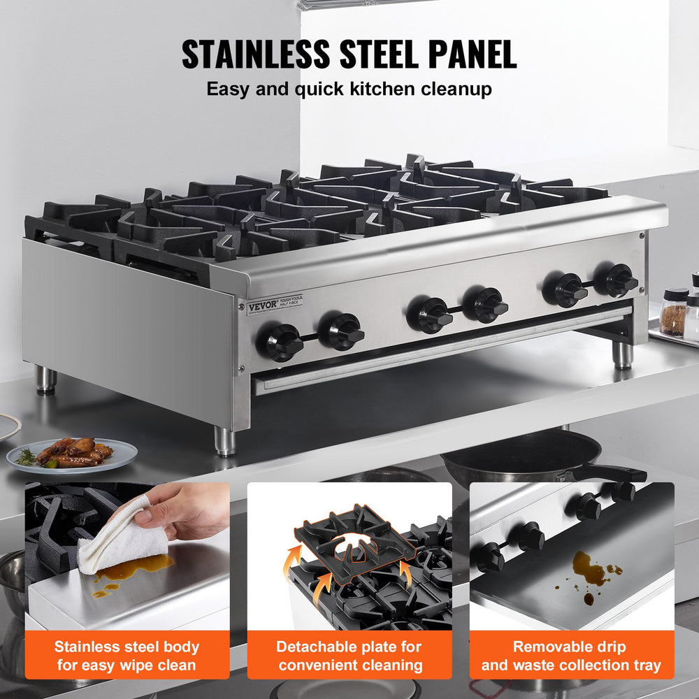Vevor Commercial Gas Range Stove 168000 BTU 6-Burner Countertop Stainless Steel New