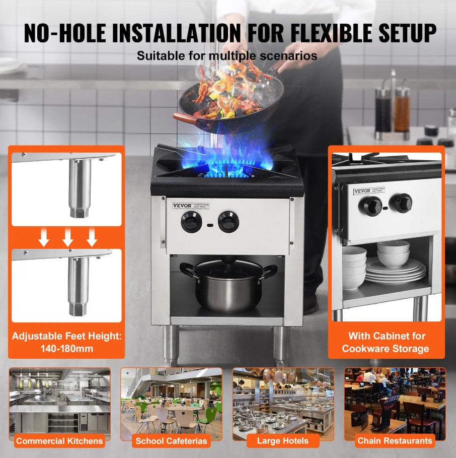 Vevor Commercial Gas Range 1-Burner 90,000 BTU Natural Gas and Propane New