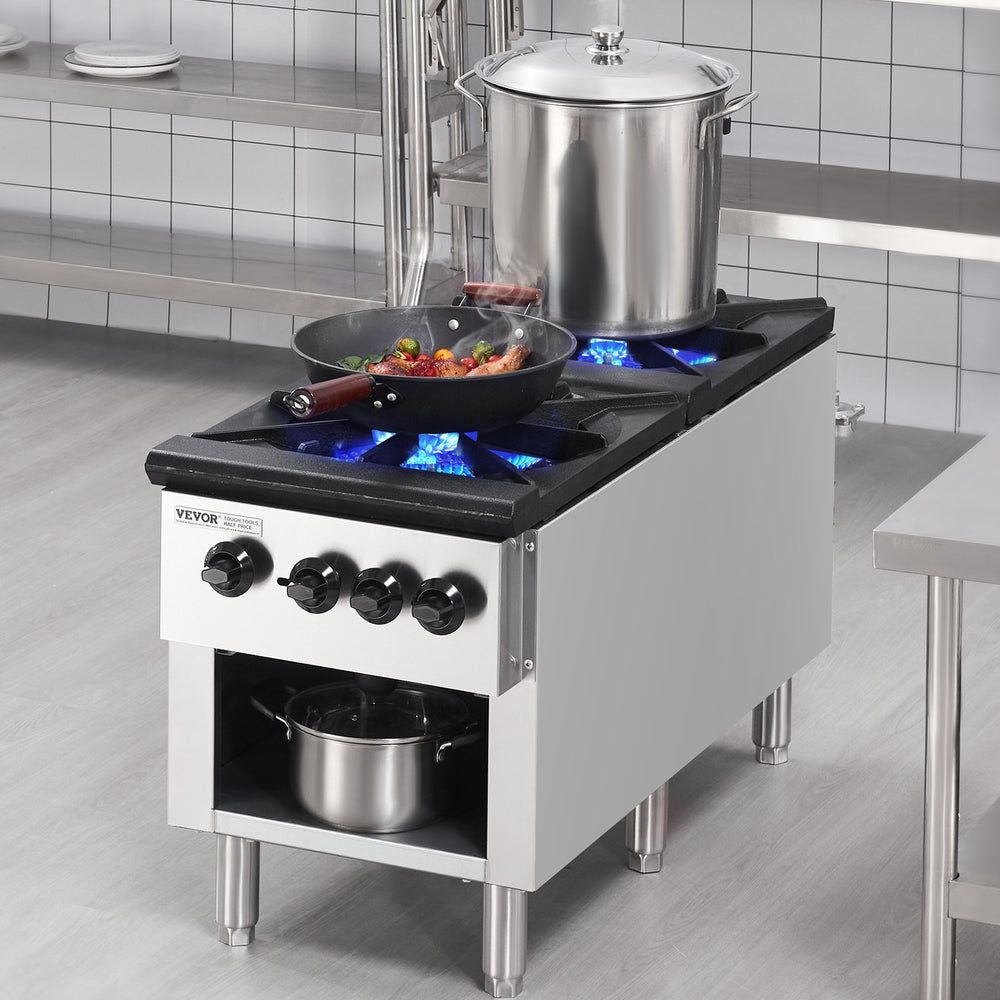 Vevor Commercial Gas Range Stove 180000 BTU 2-Burner Stainless Steel Natural Gas/Propane New