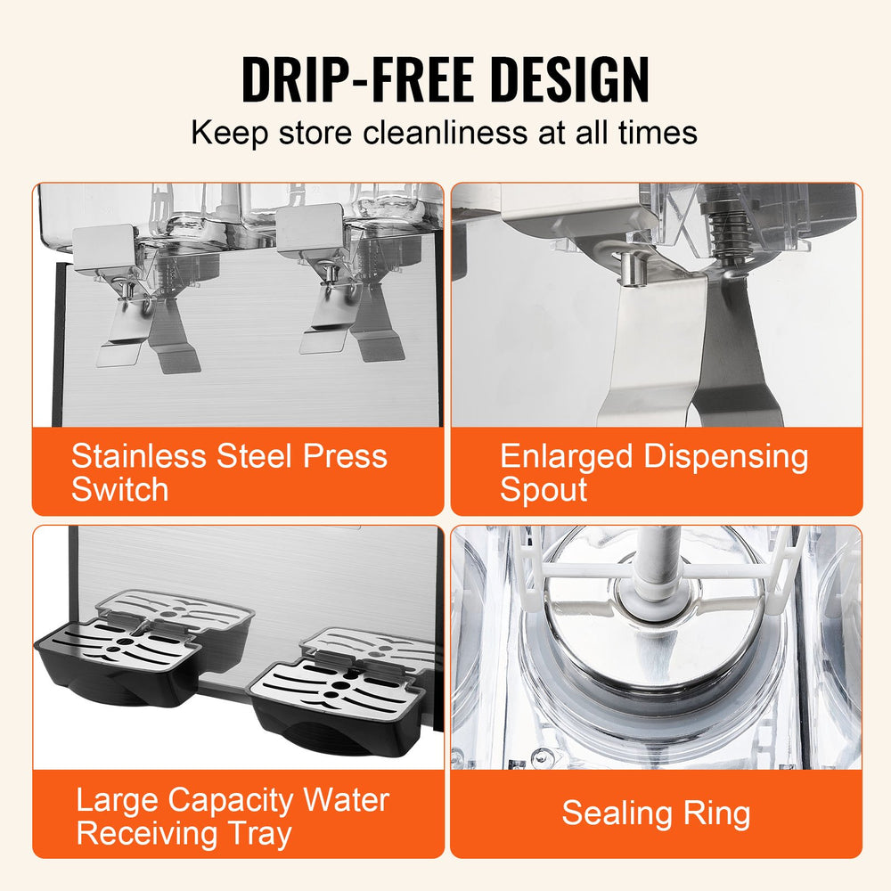 Vevor Commercial Beverage Dispenser 4.8 Gal x 2 Tanks Cold Beverage Machine New