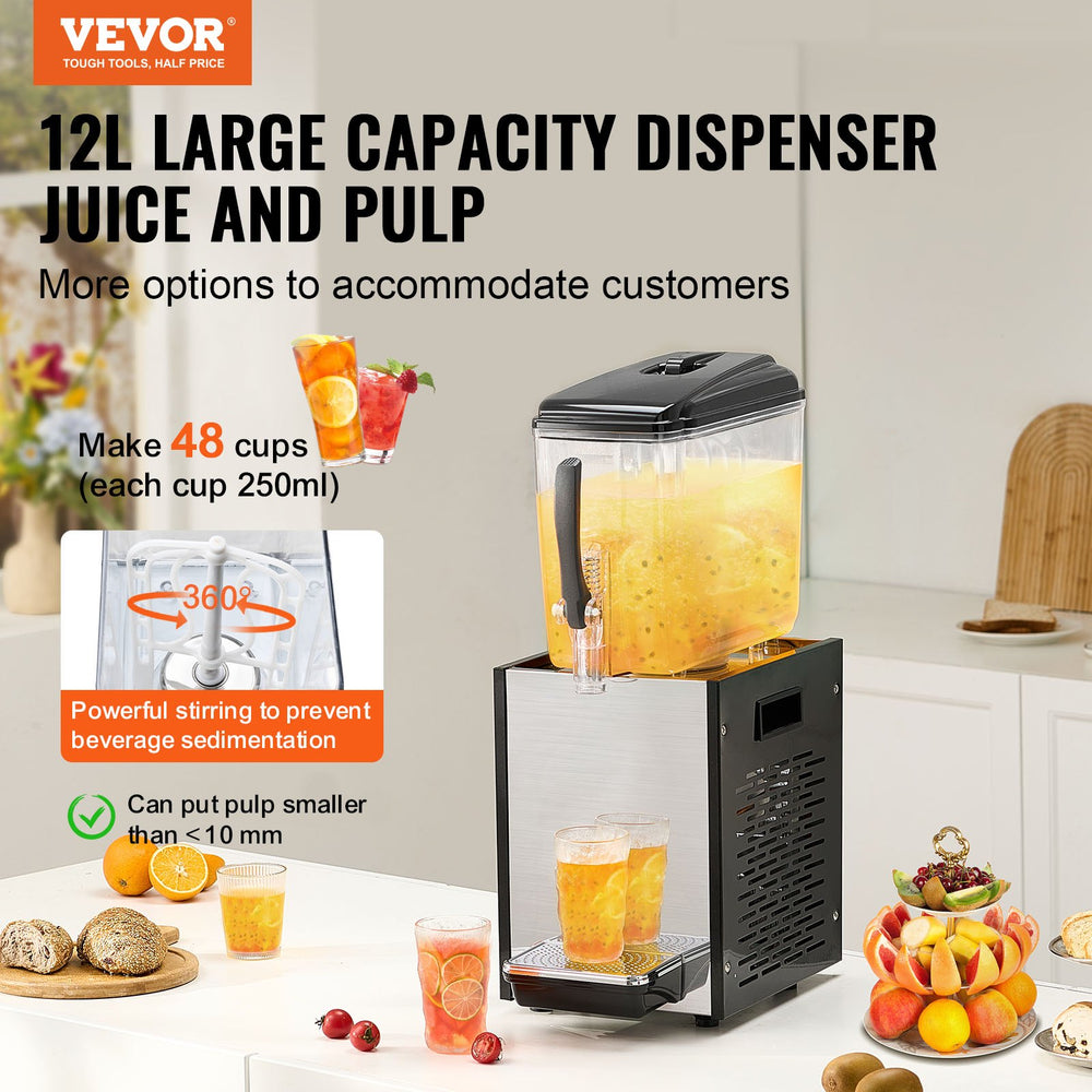 Vevor Commercial Cold Beverage Dispenser 3.2 Gal x 1 Tank 246W Stainless Steel New