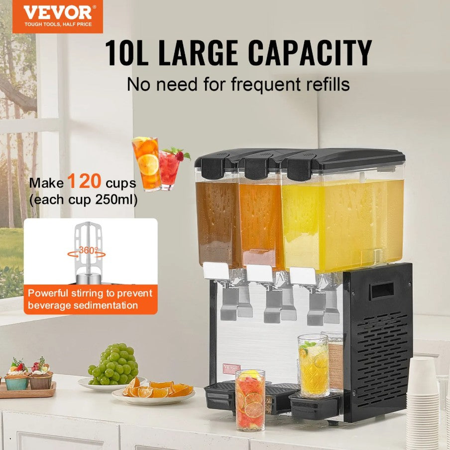 Vevor Commercial Beverage Dispenser 2.6 Gal x 3 Tanks 440W Stainless Steel New