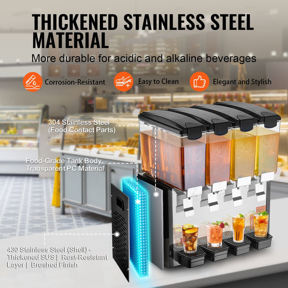 Vevor Commercial Cold Beverage Dispenser 2.6 Gal x 4 Tanks 430W Stainless Steel New