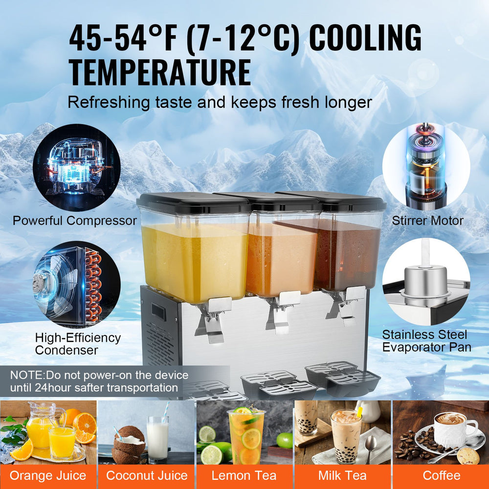 Vevor Commercial Beverage Dispenser 4.8 Gal x 3 Tanks Cold Beverage Machine New