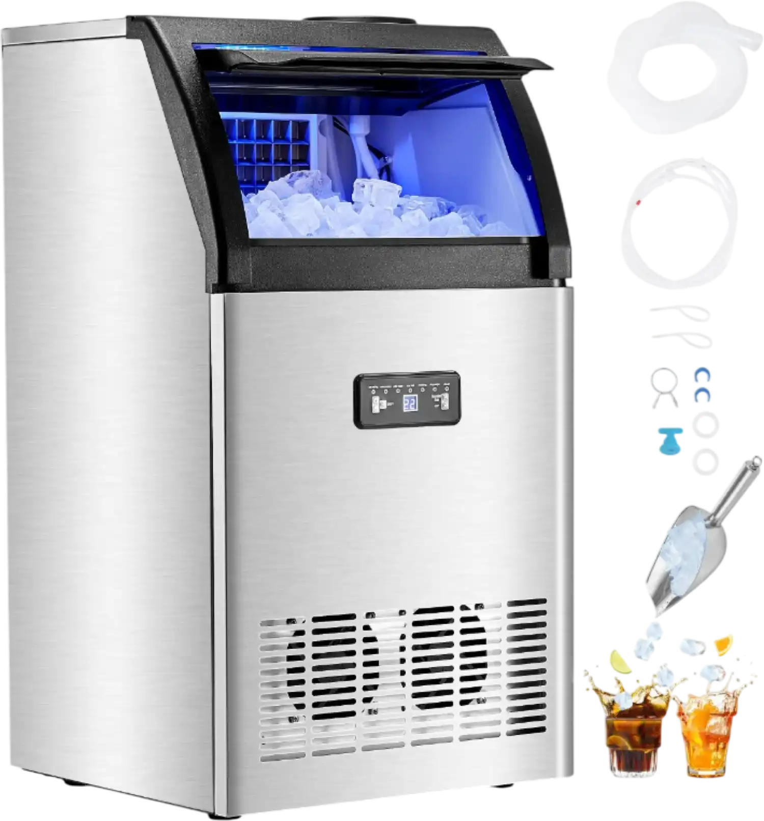 Vevor Commercial Ice Maker 130 Lbs/24H Freestanding Machine with 33 Lbs Storage New